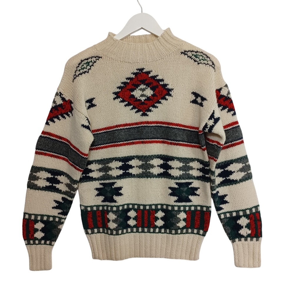 Studio‎ Michelle Stuart Hand Knit Wool Blend Southwestern Mock Neck Sweater S